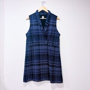 TRISTAN Blue plaid sleeveless blazer tunic | Structured longline vest | Size 12*
